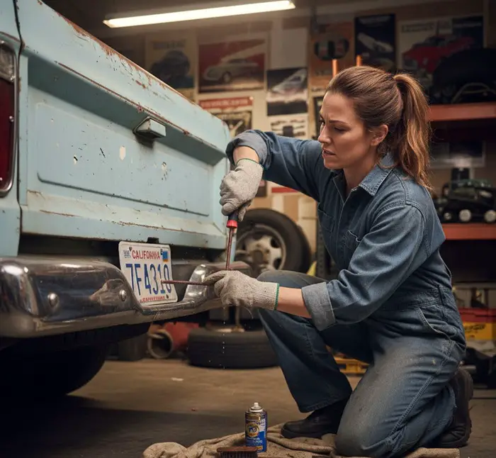 Removing rusted nuts on the license plate