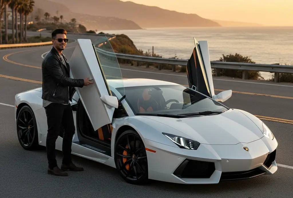 exotic lambo door in car