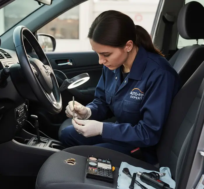 Patching cigarette hole in car seat
